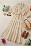Mussel Oyster Seashell V-Neck Tie-Up Crop Above Knee Elastic Skirt Blouse Beach 2-Piece Bohemian Set - 5