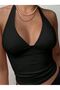 Women's Halter Neck V-Neck Crop Blouse