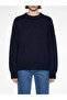 Navy Blue Crew Neck Oversize Women's Knitwear Sweater - 3