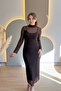 Elegant Brown Tulle Dress with High Collar Lining - 6