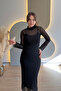 Elegant Black Tulle Dress with High Collar Lining - 5