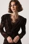 Women's Brown Lace Collar Detailed Flocked Asymmetrical Dress - 6