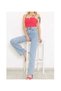 Extra High Waist Loose Leg Blue Snow Wash Women's Jeans - 2