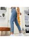 Love Medium Blue Mom Denim Pants Lycra High Waist Blue Snow Washed Mom Jeans Extra Comfortable