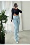 Lildya Gold Fade-Resistant Blue Light Snow Slit High-Waist Flared Jeans (Extra Comfortable) - 3