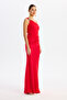 Red Top and Crepe Bottom Satin Evening Dress - 3