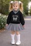 Shirt Collar Bow Embroidered Piti Square Black Color Girls' Skirt Suit