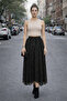 Flocked Printed Lined Asymmetrical Tulle Skirt with Elastic Waist for Hijab Wear - 2