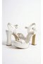 Women's Silvery Stone Platform Heeled Evening Dress Shoes and Bag Set - 5