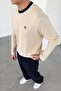 Cream Old Money 90's Slim Ribbed Oversize Long Sleeve T-Shirt - 4
