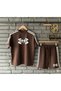 New Season Hera Printed Premium Combed Cotton Fabric Side Striped Crew Neck T-Shirt and Shorts 2-Piece Set