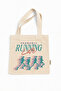 Retro Probably Running Late Printed Canvas Tote Bag with Velcro and Inner Pocket - 2