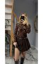 Women's Stoned Shiny Brown Belted Short Skirt - 2