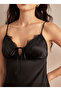 Women's 2-Piece Pajama Set with Satin Collar and French Lace Details - 5