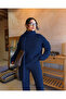 Women's Navy Blue Scarf, Braided Pants, Sweater, Scarf 3-Piece Set - 2