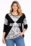 Women's Plus Size Black, Crew Neck, Low Sleeve, Print Detailed Viscose Tunic 65N39398