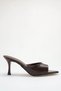 Heeled Women's Slippers - 7 cm Thin Heeled Pointed Toe Women's Slippers Brown Yanki - 4