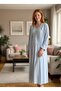 New Season Blue Easy Breastfeeding Lace Short Sleeve Maternity Nightgown Set of 2 - 8