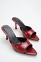 Heeled Women's Slippers - 7 cm Thin Heeled Pointed Toe Women's Slippers Burgundy Patent Leather - 2