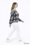 Gray Black Diamond Pattern Crew Neck Oversize Women's Knitwear Sweater - 3