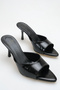 Heeled Women's Slippers - 7 cm Thin Heeled Pointed Toe Women's Slippers Black Yanki - 4