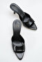 Heeled Women's Slippers - 7 cm Thin Heeled Pointed Toe Women's Slippers Black Yanki - 5