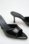 Heeled Women's Slippers - 7 cm Thin Heeled Pointed Toe Women's Slippers Patent Leather Black - 4