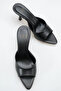 Heeled women's slippers - 7 cm thin heeled pointed toe women's slippers black - 6