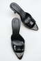 Heeled Women's Slippers - 7 cm Thin Heeled Pointed Toe Women's Slippers Patent Leather Black - 6