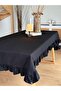 Lune Linen Dertsiz Ruffled Tablecloth Black - 3
