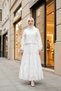 Stone Detailed Scallop Shirt Skirt Set - White