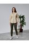 Beige Cotton Satin Fabric and Button Detail Slim Fit Women's Shirt - 4