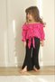 Girl's Houndstooth Pattern Blouse and Pants, Floral Appliqué 2-Piece Set - 2