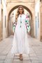 White crew neck floral print tiered maxi dress
