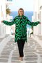 Green and Black Patterned Balloon Sleeve Tassel Lace-Up Pocket Tunic Pants Two-Piece Set - 2