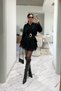 Black Lace Detailed Belted Shirt Collar Dress - 2