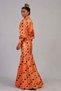 Orange Magnifying Collar Print Skirts Flounced Satin Long Dress - 6
