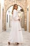 White balloon sleeve long dress with clover embroidery on the front and layered tasseled skirt - 4