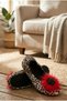 Women's Black Home Slippers with Stones and Feathers, Stylish Home Shoes, Booties, Slippers - 3