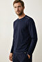 100% Cotton Single Jersey Long Sleeve Pajama Top Men's T-Shirt Compact Combed Cotton Comfortable Fit Tok Fabric Navy Blue - 4