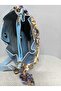 Women's Soft Leather 3-Compartment Handbag, Shoulder Bag with Scarf and Chain Accessories - 5
