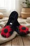 Women's Black Home Slippers with Stones and Feathers, Stylish Home Shoes, Booties, Slippers - 3