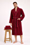 Men's Bathrobe 100% Cotton Certified 3-Piece Shawl Collar Striped Burgundy Bathrobe and Towel Set - 4