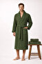 Men's Bathrobe 100% Cotton Certified 3-Piece Shawl Collar Striped Dark Green Bathrobe and Towel Set - 6