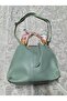 Women's Soft Leather 3-Compartment Handbag, Shoulder Bag with Scarf and Chain Accessories - 5