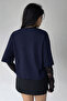 navy oversized t-shirt lace-sleeved round-neck top - 2