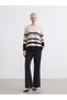 Beige Crew Neck Striped Women's Knitwear Sweater - 2