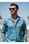 Relaxed Fit Patterned Long Sleeve Loose Lapel Collar Summer Cotton Lycra Shirt Shorts Set - 4