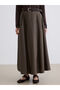 Khaki a-line poplin skirt with zippered waist and belt - 2