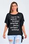 Black Bat Sleeve Lettered Staple Detailed T-Shirt with Ties - 5